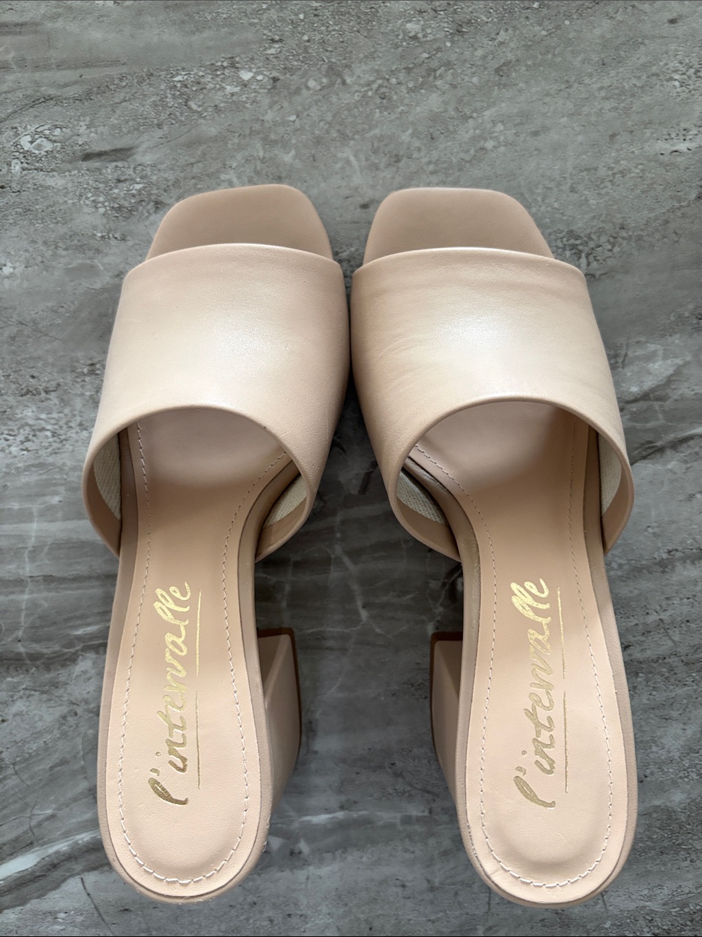 L'intervalle Beige Open-Toe Block Heel Slides
